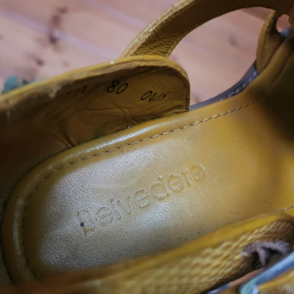 Belvedere Fabrizio Yellow Crocodile Lizard Leather Exotic Fisherman Sandals 9.5